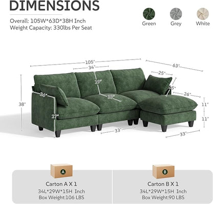 Ihanherry 105" Modular Sectional Sofa, L-Shaped Cloud Couch - Image 9