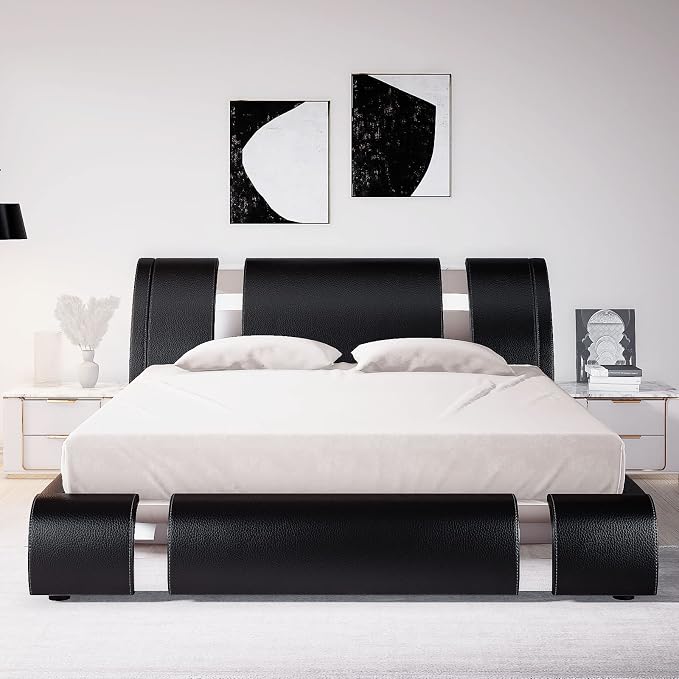 Allewie Queen Bed Frame with Iron Piece Decor, Faux Leather Upholstered - Image 3