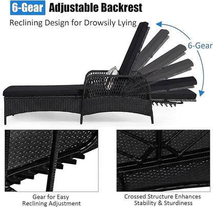 COSTWAY PE Rattan Chaise Lounge Chair, 6 Gear Adjustable Recliner - Image 4