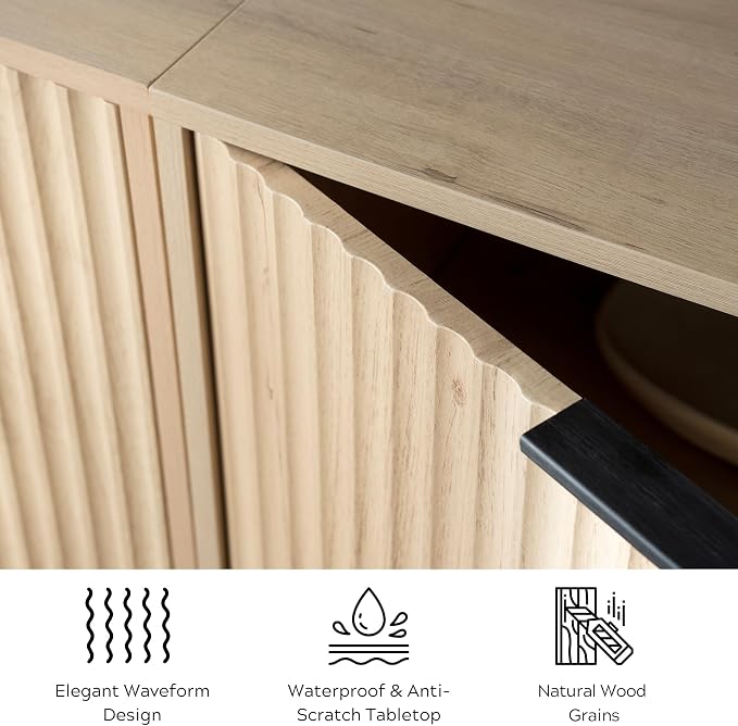 EYYTHUNG Fluted Cabinets with Storage Set of 3, Sideboard Buffet Cabinet with - Image 6