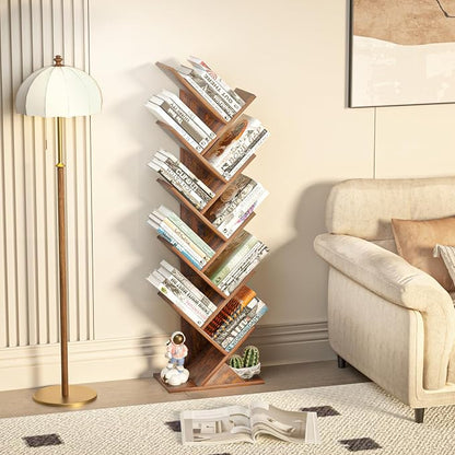 SHEEPAM 10 Tier Tree Book Shelf, Floor Standing Wood Bookshelf - Image 4