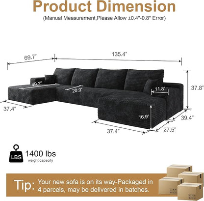 AUGOP 136" Sectional Couches for Living Room Modern Modular Sofa - Image 2