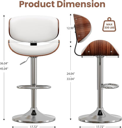 YaFiti Bar Stools Set of 2, Bentwood Adjustable Height Swivel Bar Stools - Image 3
