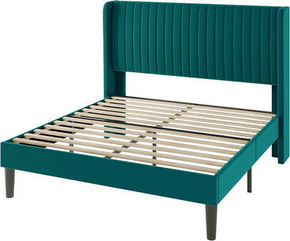Allewie Queen Size Bed Frame/Velvet Upholstered Platform Bed/Vertical Channel - Image 8