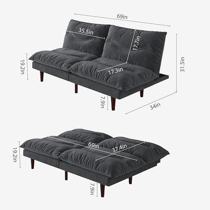 DreamDashio Futon Sofa Bed, 69 inch Futon Couch - Image 2