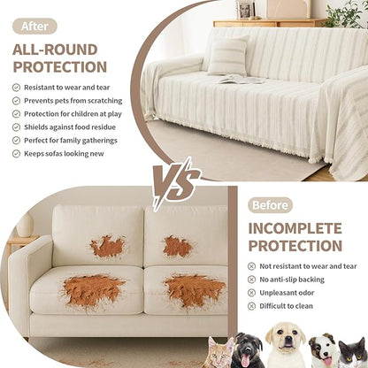 Couch Cover for Dogs, Boho Sofa Covers for 3 Cushion Couch, Chenille Sofa - Image 4