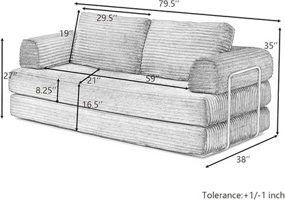 HANXIN 80 Inch Convertible Sleeper Sofa Bed, High Back Plush Corduroy Folding - Image 2