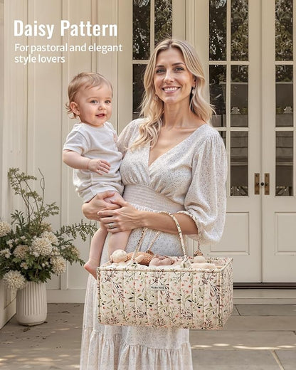 Blissful Diary Floral Diaper Caddy Organizer, Stylish Nursery Storage Basket - Image 7