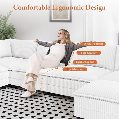 Vesgantti 109" L Shaped Cloud Sectional Couch, Comfy Corduroy Upholstered - Image 4