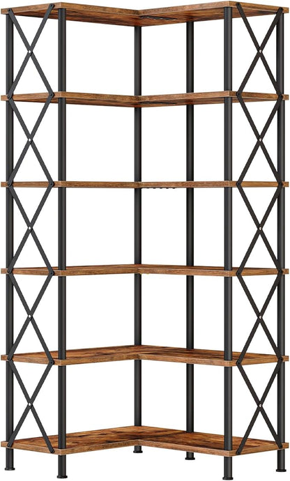 HOOBRO Corner Bookshelf, 6-Tier L-Shaped Bookcase, Industrial Open Display by HOOBRO