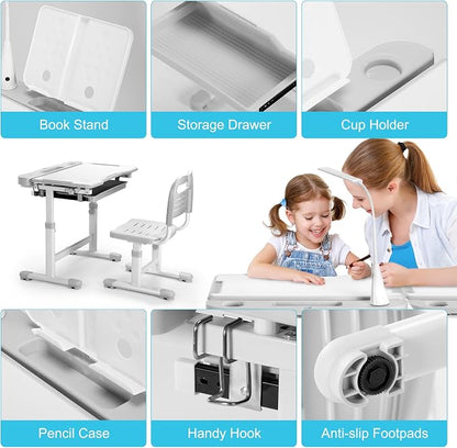 Rengue Kids Desk and Chair Set, Height Adjustable Children School Functional - Image 5