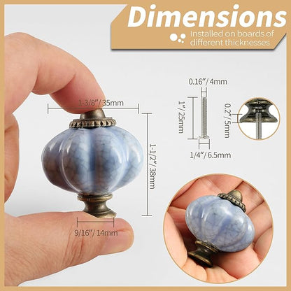 Blue Crackle Pumpkin Knobs 12 Pack Ceramic Cabinet Knobs Vintage Drawer Pulls - Image 4
