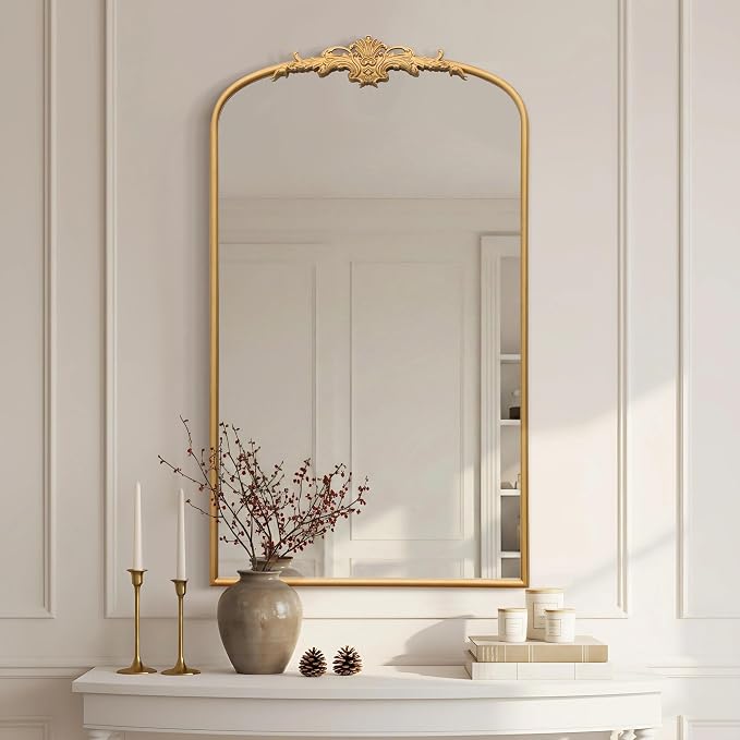 Besdomus Large Vintage Arched Mirror: 24"x42" French Arch Gleaming Gold Antique by Besdomus
