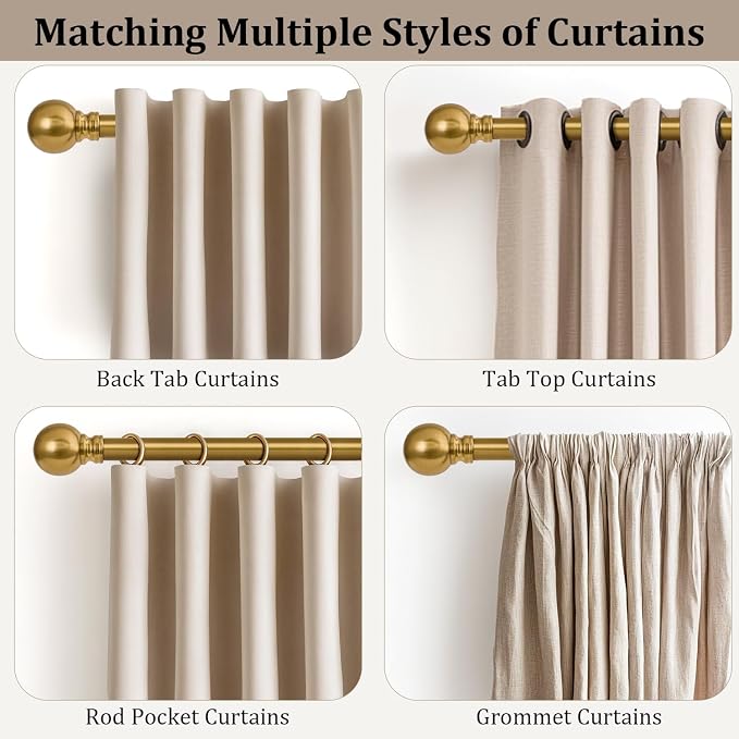 Modern Gold Curtain Rods for Windows 66 to 120 Inch Long Heavy Duty Brass - Image 4