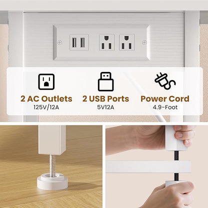 Asgolion Tall Side Table with Charging Station, Skinny End Table Nightstand - Image 5