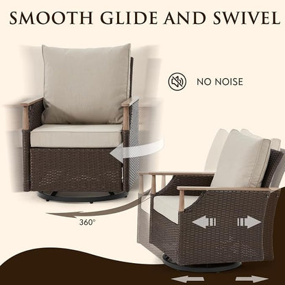 HOMREST 3 Piece Outdoor Swivel Chair Set, Wicker Patio Bistro Set - Image 3