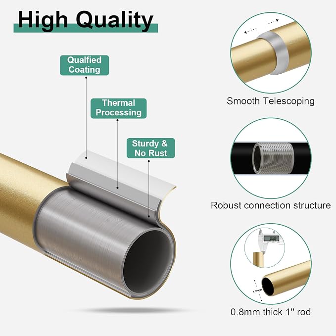 QDWIS Gold Curtain Rods for Windows 48 to 84 inch, Rustic Decorative Drapery - Image 5