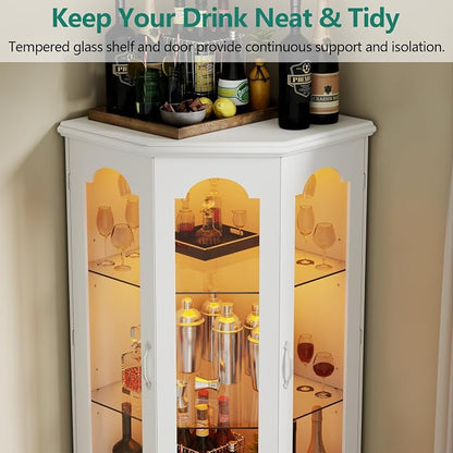 Gyfimoie Corner Bar Cabinet w/LED Lights, Tall Modern Wine Cabinet - Image 7