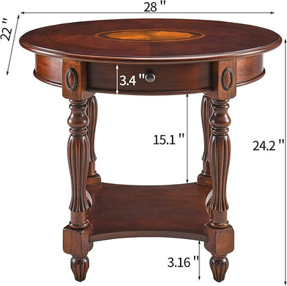 Solid Wood End Table with Drawer, Oval Sofa Side Table, Storage Shelf, Living - Image 3