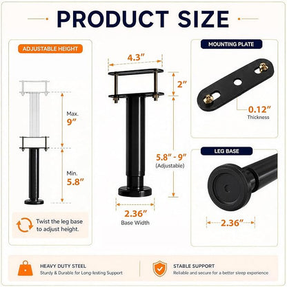 4Pcs Bed Frame Support Leg, Adjustable Height 5.8"-9", Extra Sturdy Steel Bed - Image 2
