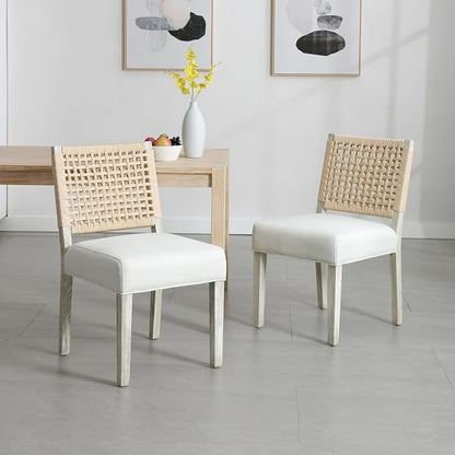 LZAREAL Farmhouse Dining Chairs Set of 2 Linen Fabric Upholstered Accent Side - Image 3