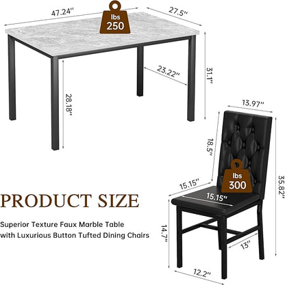 Hooseng Dining Table Set for 4, Faux Marble Small Kitchen Table Chairs Set of 4 - Image 6