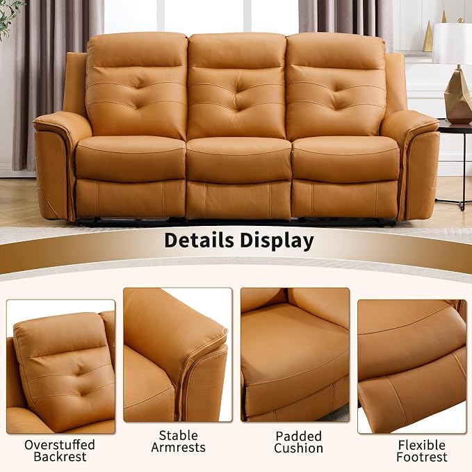 ANJ Power Oversized Reclining Sofa Couch, Breathable Faux Leather 3-Seater - Image 6