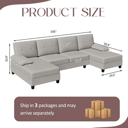 U-Shaped Sectional Couches for Living Room, 4 Seat Sofa - Image 2