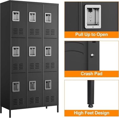 Metal Locker with 9 Doors Employees Locker, Metal Storage Locker with Hooks - Image 6