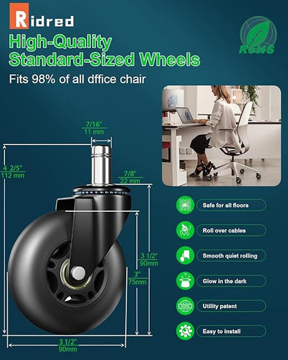 RidRed Office Chair Wheels Replacement Heavy Duty 3 Inch Roller Blade Wheels - Image 2