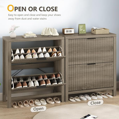 YOMILUVE Shoe Cabinet Storage for Entryway, Fluted Shoe Cabinet - Image 7