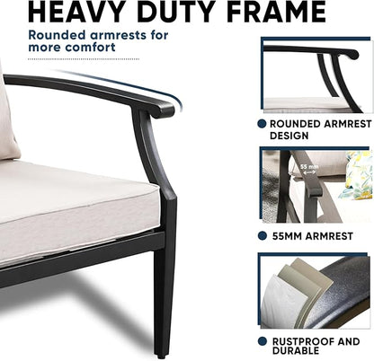 4 Piece Outdoor Patio Furniture Set, Oversized Metal Conversation Set - Image 5