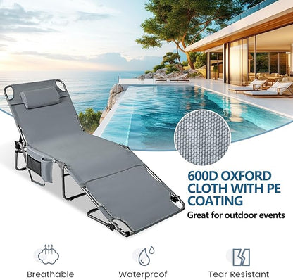 Tanning Chair with Face Hole, Adjustable Folding Chaise Lounge Chairs - Image 7