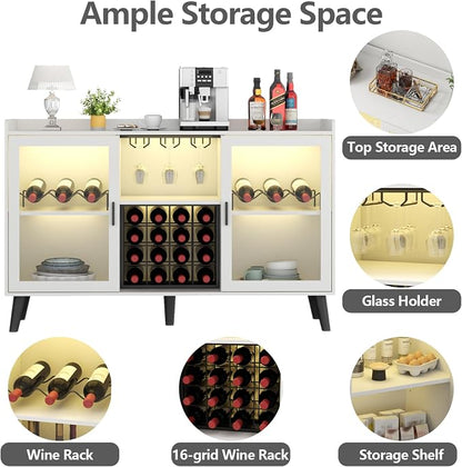 Auromie Wine Bar Cabinet with Led Light, Home Coffee Cabinet with Wine and - Image 4