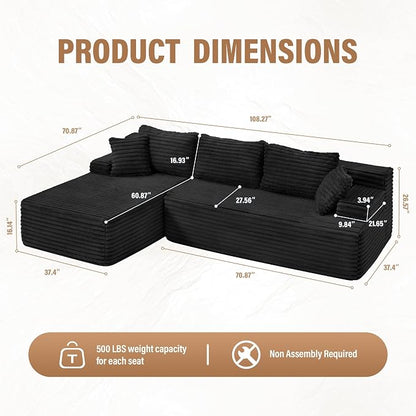 Hobestluk Modular Sectional Sofa Couches L-Shape Couch 3 Seat Modular Sofa - Image 2