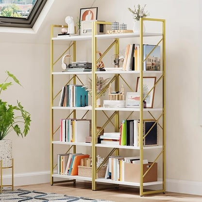 DWVO Gold Bookshelf, Modren 5 Tier Bookcase, Storage Shelves Organizer Standing - Image 3