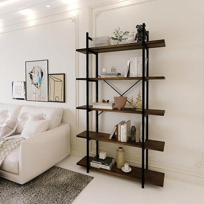 5 Tiers Bookshelf Organizer Industrial Shelf, Modern Open Display Storage - Image 4