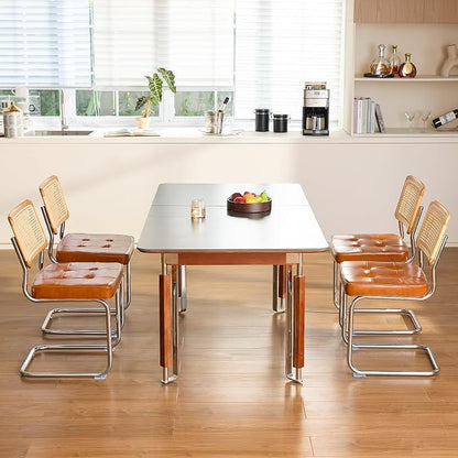 GrandNoor Rattan Dining Chairs Set, Wooden Mid Century Modern Dining Room Chairs - Image 5