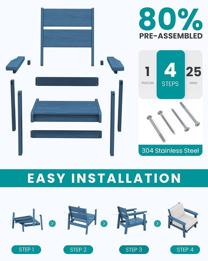 SERWALL Outdoor Patio Furniture Set, 5 Piece HDPE Patio Conversation Sets - Image 8