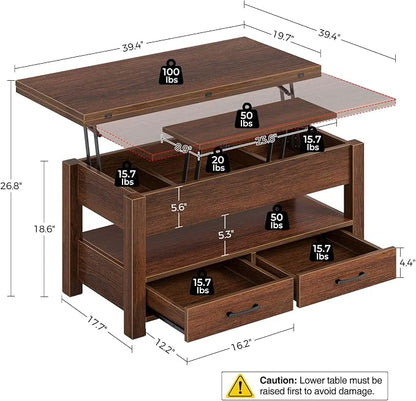 Rolanstar Coffee Table Lift Top, Converts to Dining Table - Image 3