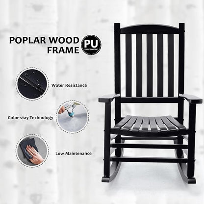 Hupmad Wooden Rocking Chair Outdoor Oversized Porch Rocker Chair, Patio Wooden - Image 8