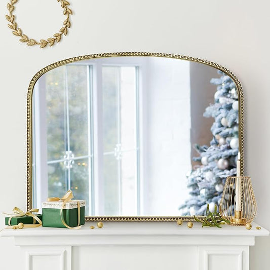 36"X28" Arched Mirror, Metal Beaded Frame Mirror by Wemily