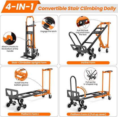 4-in-1 Hand Truck Dolly Heavy Duty Industrial Convertible, 1000 LBS Stair - Image 4