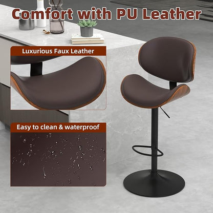 civama Brown Bar Stools Set of 2 - Image 4