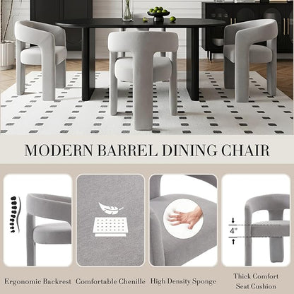 Modern Chenille Dining Chairs Set of 2, Upholstered Barrel Chairs - Image 4