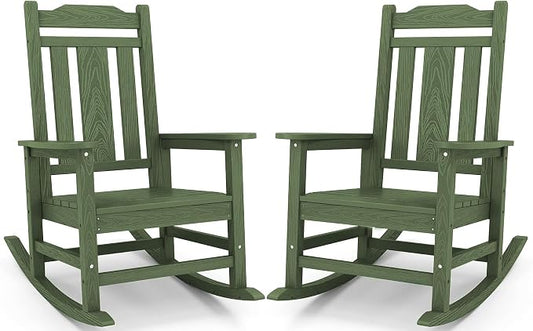 SERWALL Oversized Rocking Chair Set of 2 Outdoor, HDPE Outdoor Rocking Chair by SERWALL