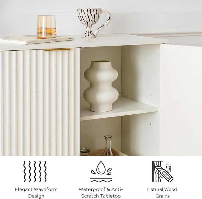 EYYTHUNG Fluted Cabinet with Storage Set of 2, Sideboard Buffet Cabinet with - Image 5