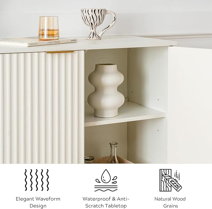 EYYTHUNG Fluted Storage Cabinets Set of 3, Sideboard Buffet Cabinet Modern - Image 6