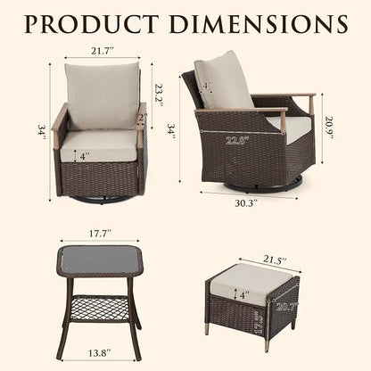 MELLCOM Patio Swivel Glider Rocker Chairs Set Wicker 5 Piece Patio Furniture - Image 2