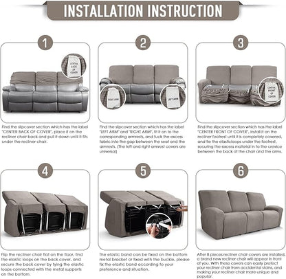 TAOCOCO Recliner Sofa Covers 8-Pieces Stretch Large Couch Covers - Image 6